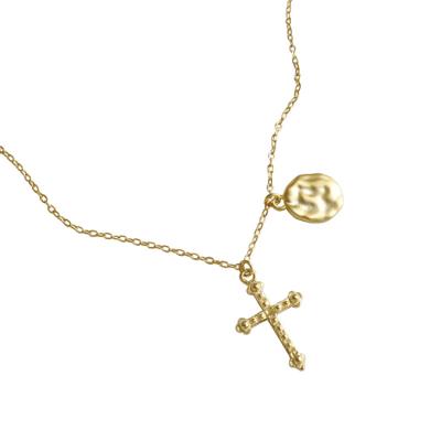 China Round Religious Geometry Cross Plate Long CIA Sweater Chain Personality Clavicle Necklace for sale