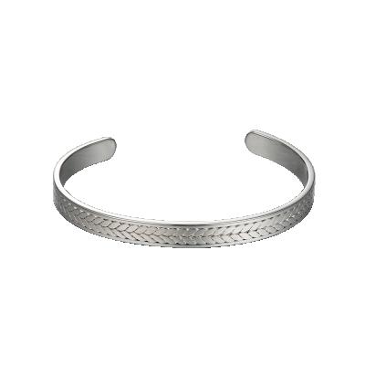 China Casual / Sporty Textured Open Bangle 925 Men Silver Bracelet for sale