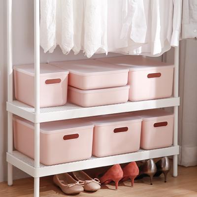 China SHIMOYAMA Viable Stackable Plastic Storage Box Pink Color Tissue Storage Organizer Box for sale