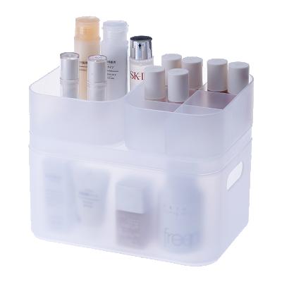 China SHIMOYAMA Stocked Two Sizes Flip-Open Makeup Storage Box Collection Organizer Plastic White Cosmetics Container Set for sale