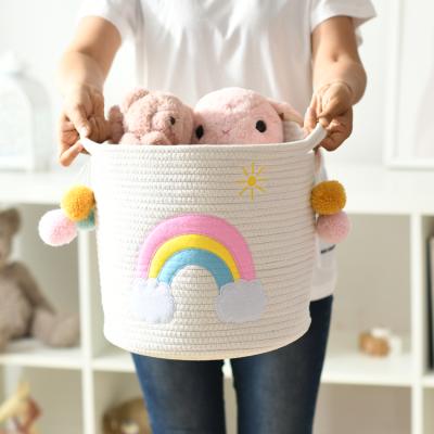 China Wholesale Viable Rainbow Foldable Kids Custom Design Cotton Rope Large Woven Baskets Natural Woven Storage Basket for sale