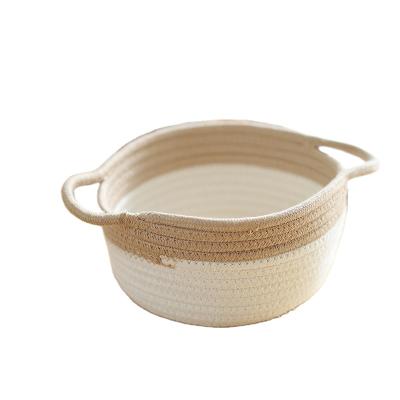 China Hot Selling Amazon Round High Quality Beige Viable Round Organizer Basket Cotton Rope Storage Basket For Sundries for sale