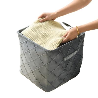 China Gray Large Velvet Basket With KOREAN Goods Handle Foldable Laundry Basket For Toys for sale