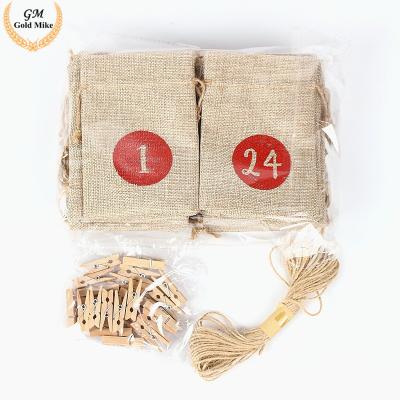 China Factory Wholesale BIODEGRADABLE Canvas Jute Christmas Gift 24 Sack Set Digital Candy Storage Packaging Bag for sale