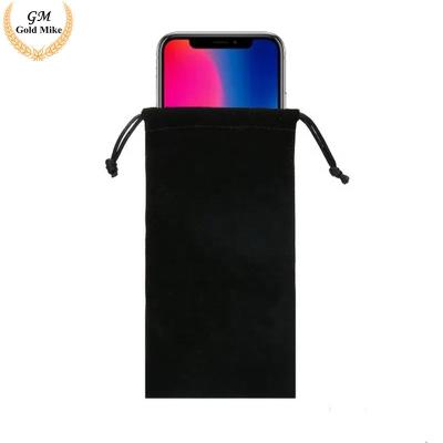 China Recyclable Phone Tote Bag Black Drawstring Bag Velvet Bag For Mobile Phone for sale