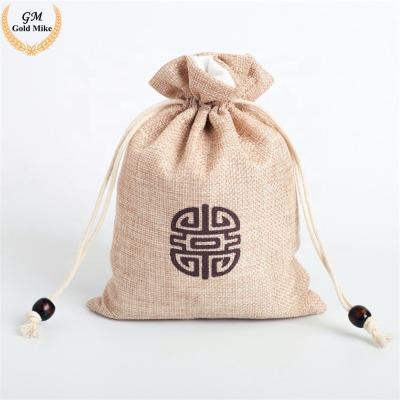 China Cheap Custom Black Linen Bag Silk Screen Logo Gift Printing Bag Canvas Packaging for sale