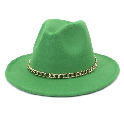 China Hot Selling Hign Quality New Image Fashion Soft Wool With Gold Chain Unisex Fedora Wholesale for sale