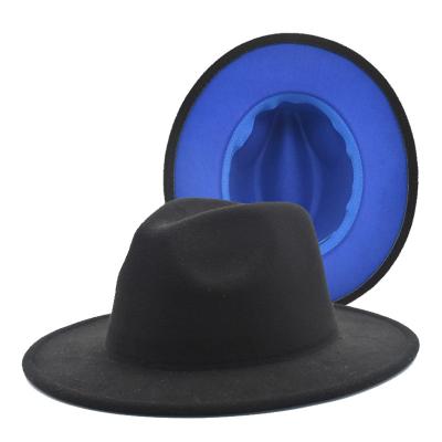 China Image Designer Wide Brim Wool Fedora Fedora Hats 2021 New 2 Two Tone Hats Men and Women Wide Brim Fedora for sale