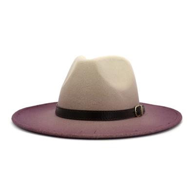 China Custom Flat Top Women Wide Brim Hats Jazz Fedora Hats High Quality Fall Spring Wool Brim Panama Fedora Picture for sale