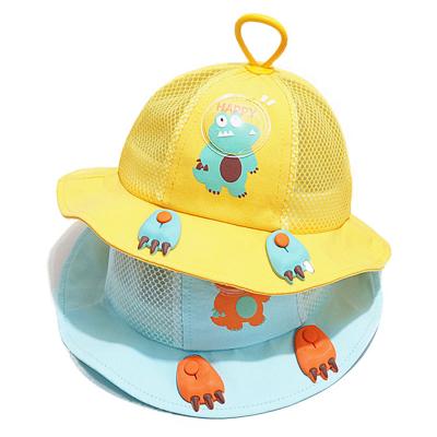 China Comfortable Knitted Fisherman Hat Children Embroidery Cartoon Dinosaur Mesh Breathable Hat Girls Cute Boys Sun Hat Summer Sunscreen Baby Hat for sale