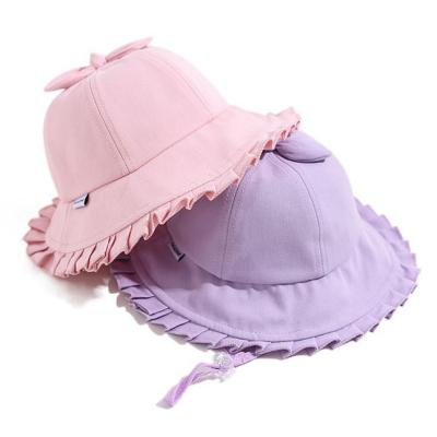 China Bow Babies Fisherman Hat Summer Princess Comfortable Cute Kids Beach Sun Hats Kids Wide Brim Fisherman Hat Baby for sale