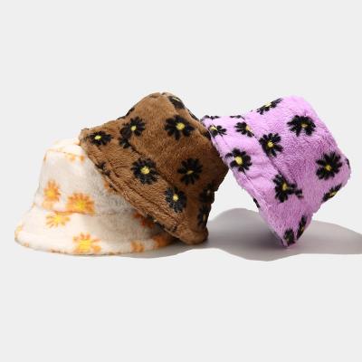 China 2021 Autumn And Winter Unisex Outdoor Plush Daisies Printed Custom Bucket Hats Printing Bucket Hat for sale