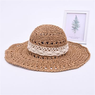 China Summer Wide Straw Cowboy Hat Panama Sun Shade Lace Bowknot Paper Women Brim Beach Image Fashion Cheap Wholesale Summer Floppy Hat for sale