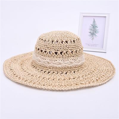 China Wholesale Cheap Beach Floppy Hat Wide Brim Panama Sunshade Lace Bowknot Sun Paper Summer Hats Women Straw for sale