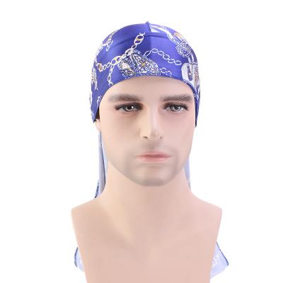 China Multifunctional Luxury Unisex Men Silky Durag Bandana Print Pattern Soft Hair Accessories Tail Long Straps Silk Durags for sale