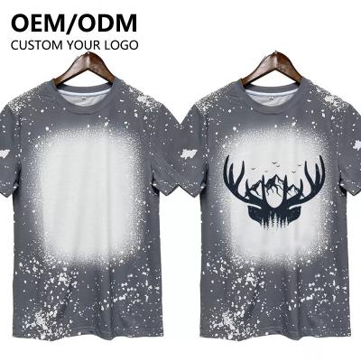 China Wholesale Blank Anti-Wrinkle Blank Sublimation Bleached Polyester T-shirt Custom Heat-transfer Printing 3D Sublimation Logo Bleach T-shirt for sale