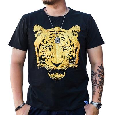 China Custom printing metallic luster gilding printed high quality gold logo t shirts gold free samples anti shrink plus size t shirts for men for sale