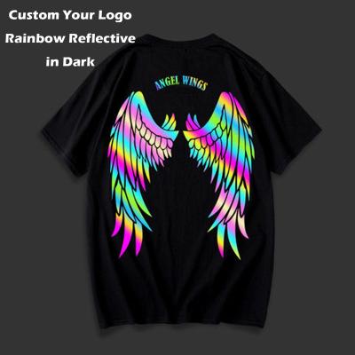 China Custom 100% Light Logo Anti-Wrinkle Wholesale Cotton Simple Oversized T-shirt Print Laser Rainbow Reflection Plus Size Men's T-shirts for sale