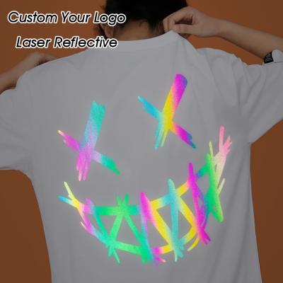 China Custom Wholesale Rainbow Laser Reflective Men's T-shirt Sublimation Logo Anti-Wrinkle Reflecting Light In The Night T-shirt for sale