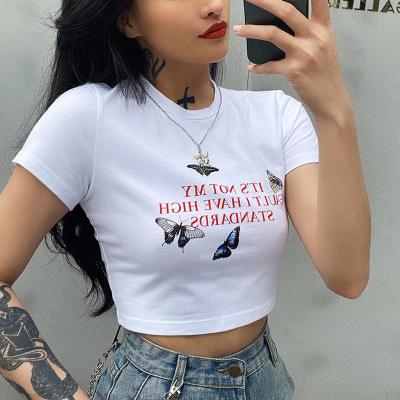 China High Quality Anti-wrinkle Women's Cotton Crop Top Oversized T-shirt Custom Logo Printing Short Sleeves Slim Cotton Women Crop Tops T-shirt for sale