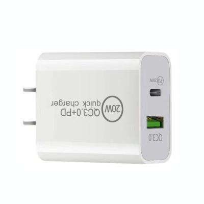 China 2021 High Speed ​​New Wholesale On Type QC 3.0 USB PD 20w Super Current USB Wall Charger Fast Charging Dual Port Type Multi Charger for sale