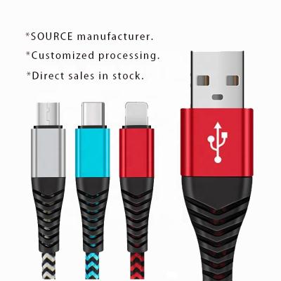 China Hi-speed USB Type C Cables Nylon Braided Fast Charging Type Micro Type-C Usb Anti-fracture 3A Charger Cable For Iphone for sale