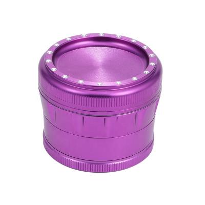 China Wholesale Etched 4 Parts Aluminum Alloy Colorful Decorative Herb Grinder With Diamond On The Edge for sale