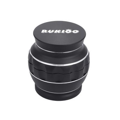 China Custom Wholesale Inchi Aluminum Drum Shape 2.5 Rukioo 4 Parts Aluminum Herb Smoking Herb Grinder Accessories for sale