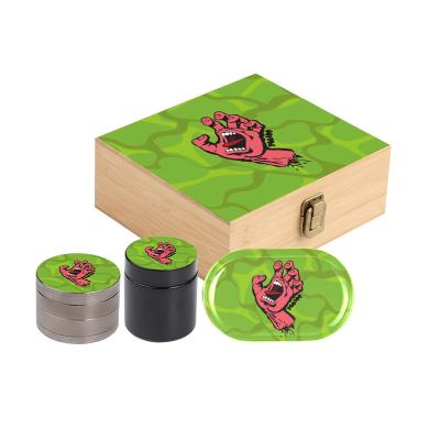 China 2023 Bamboo Wood Glass Metal New Large Size Bamboo Wooden Stash Box Smoking Set Custom Logo Smell Proof Smoking Kit for sale