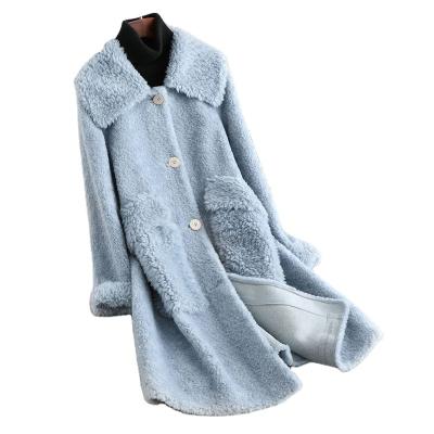 China Real fur coat women winter style real woolen fur coat big pocket jacket overcoat fashion long lady outwear A19069 for sale