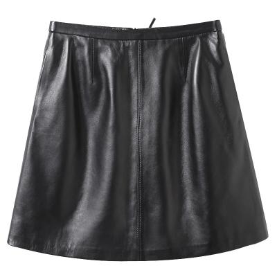 China Black Skirts Women Plus Size PUDI Real Leather Famele Girl Real Sheepskin Color A Line Leather Skirts ST005 for sale