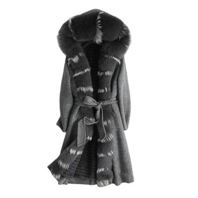 China autumn/winter women's real wool real wool coat lady rabbit fur lining fox fur lining fall/winter collar jacket outwear long ZY18170 for sale