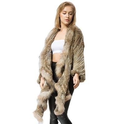 China Pudi fur coat CR049 knit knit winter new real rabbit fur coat overcoat jacket women warm real fur coat with raccoon fur collar for sale