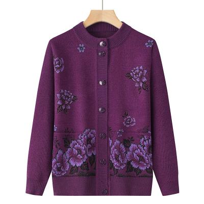 China Warm Autumn Winter Customized Printing Ladies Sweater Women Knit Keep Warm Sweater For Old Women for sale