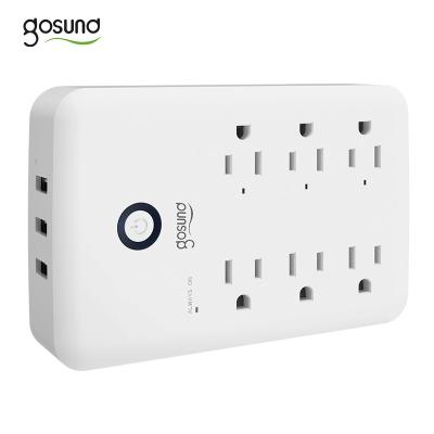 China Gosund commercial Tuya USA 16A standard by App support Wifi and voice control extension power strip with 6 USB and 3 socket for sale