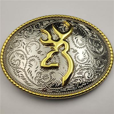 China Eco-friendly Shiny Silver And Gold Two Tone Large Western Cowboy Metal Belt Buckle Wholesale for sale