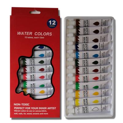 China Non-Toxic 12ml Artist Grade OEM 12 Colors Aluminum Tube Art Painting Water Color Paints Set for sale