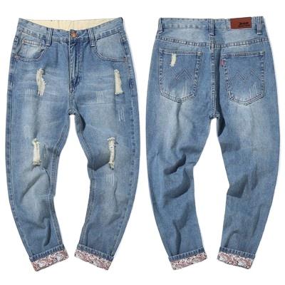 China High quality custom made men's slim fit stretch hole QUICK DRY men's slim fit ripped jeans pants blue jeans jumpsuits for men 931 for sale