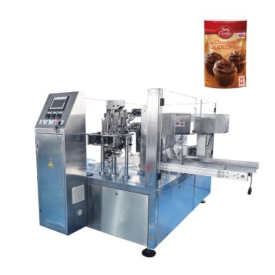 China Automatic rotary food bakery food cake doypack machine chocolate cupcake doypack packaging machine for sale