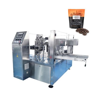 China Automatic food doypack zipped pouch filling machine multi head snack weigher pretzels packing machine for sale