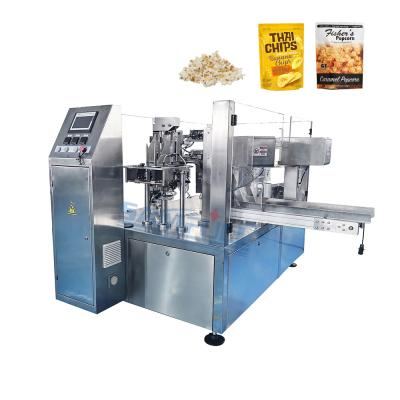 China Automatic rotary food zipper bag snack fry doypack machine customized potato chips packing machine for sale