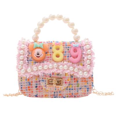 China 2021 new children's bag cartoon mini small pearl fashion bag zero purse girl light cute braided square cross pocket for sale