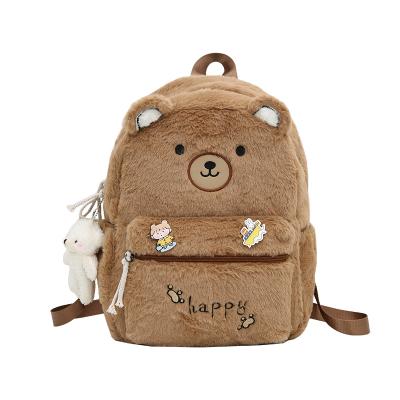 China Wholesale Custom Cute Embroidered Stain Kawaii Girl Backpack Large Capacity School Bag Travel Rucksack Cartoon Plush Backpack for sale