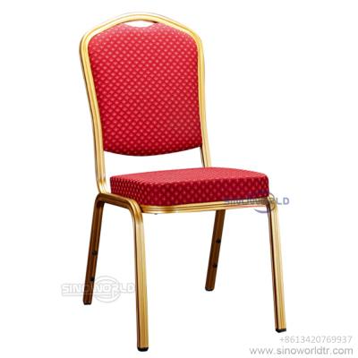 China Modern Cheap Wholesale Stackable Metal Hotel Conference Hall Foshan Frame Wedding Steel Gold Chair for sale