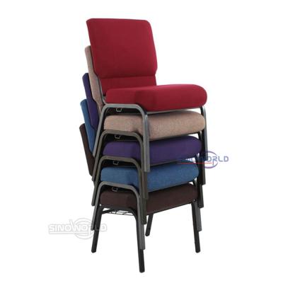 China Foshan factory wholesale modern upholstered fabric stackable steel church chair for auditorium for sale