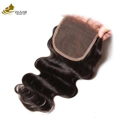 China Corpo onda Remy cabelo humano renda fechamento 10A 4x4 base de seda à venda