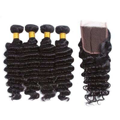 Κίνα 12Α βαθμός Deep Wave Virgin Human Hair Bundles 95-100g με κλείσιμο προσαρμοσμένο προς πώληση