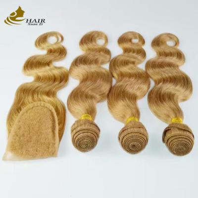 China Braune Remy Ombre menschliche Haarverlängerungen Körperwellenbündel mit Spitzenverschluss zu verkaufen