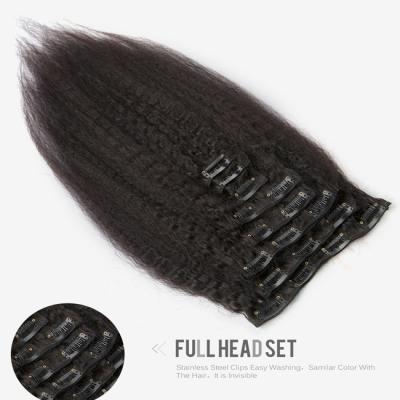 China Natürliche schwarze Haarverlängerungen Weave Clip In Long Kinky Straight ODM zu verkaufen