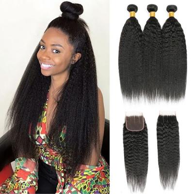 China Kinky Straight Brazilian Human Hair Bundle With Closure 8A/9A/10A for sale